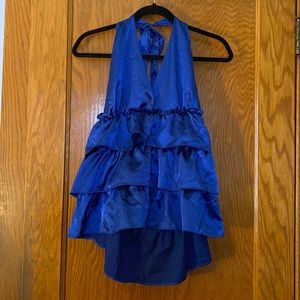 Large satin blue halter blouse